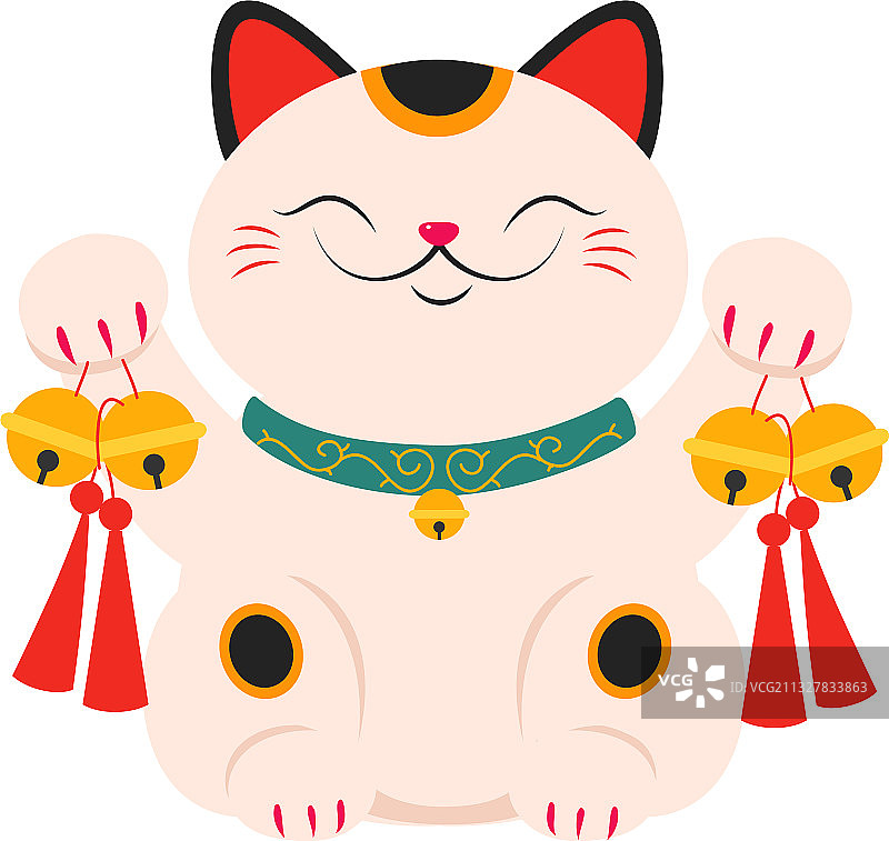带有传统金色铃铛的日本招财猫图片素材