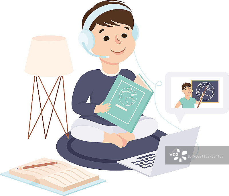 男孩坐在地上看书图片素材