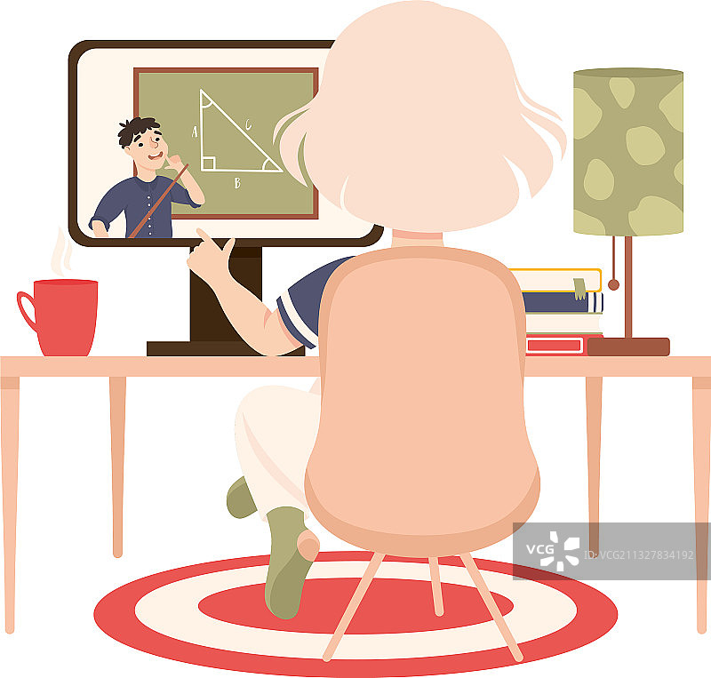 坐在书桌前的女孩背影图片素材