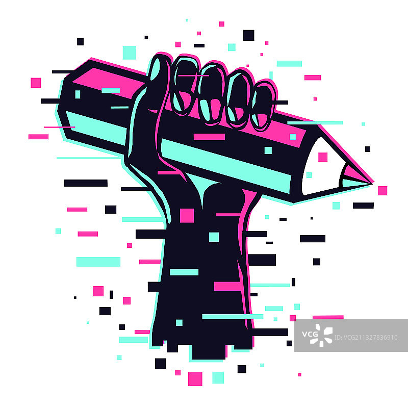 手和铅笔故障艺术学校海报图片素材