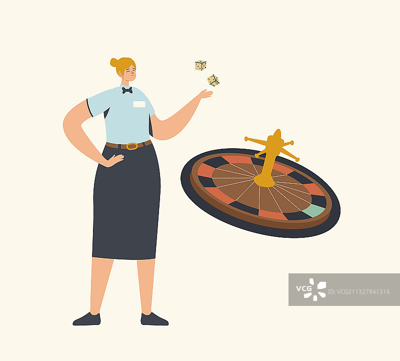 穿荷官制服的角色掷骰子图片素材