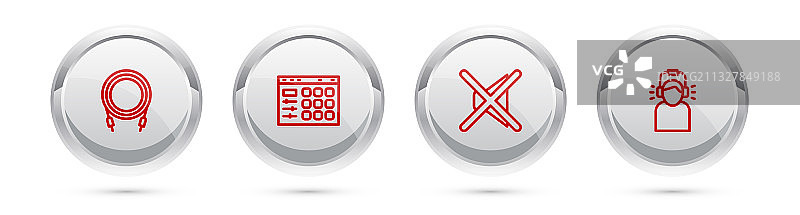 线条元素：音频插孔、鼓机、扬声器和静音图片素材