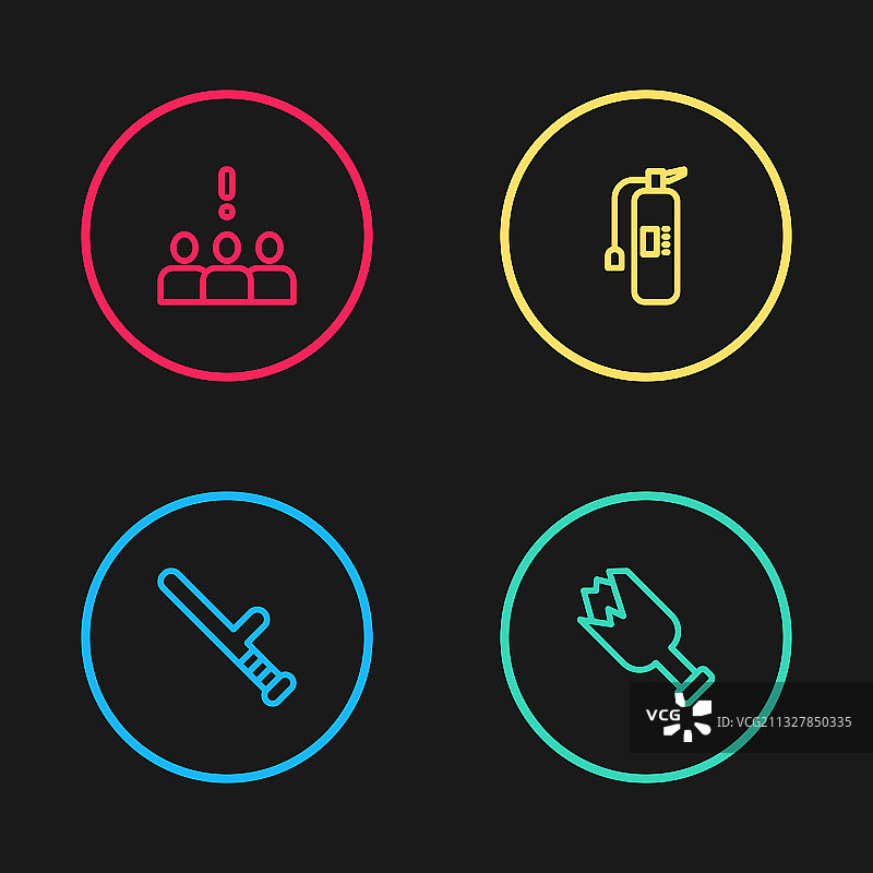 警察装备：橡胶警棍、碎酒瓶等图标图片素材