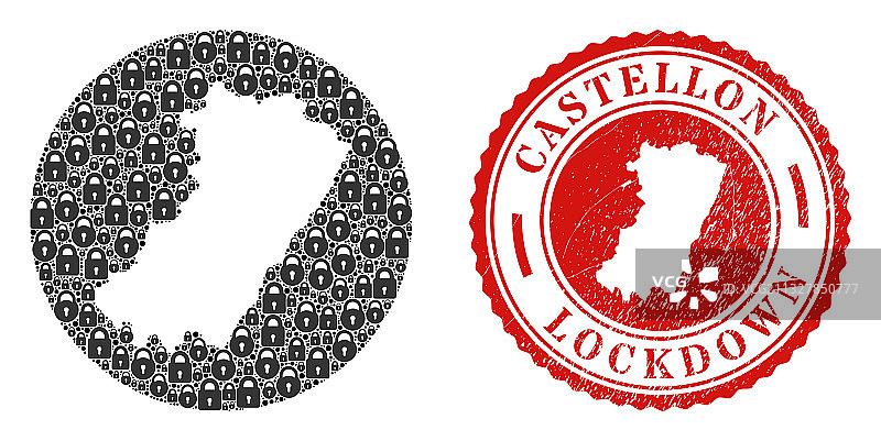 封锁橡胶印章和锁马赛克倒置图片素材