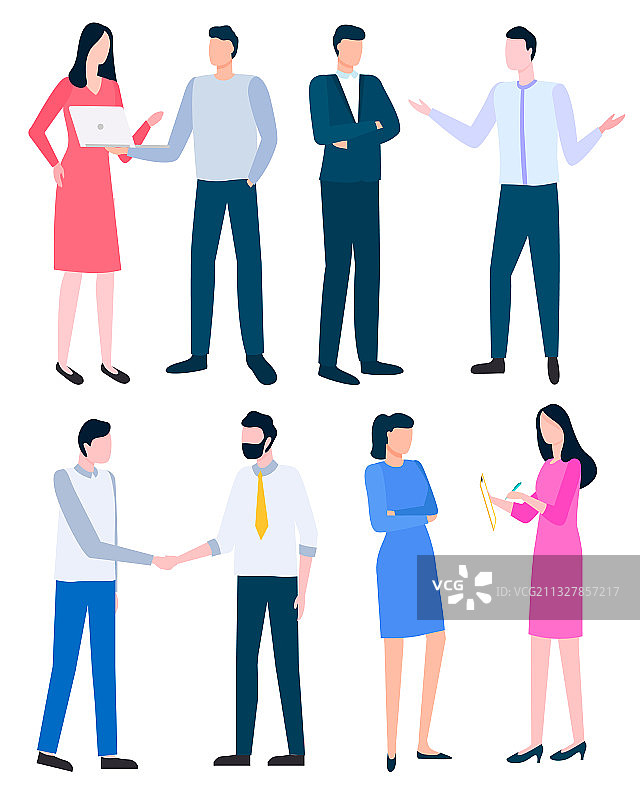 卡通风格的男人和女人在讨论商务图片素材