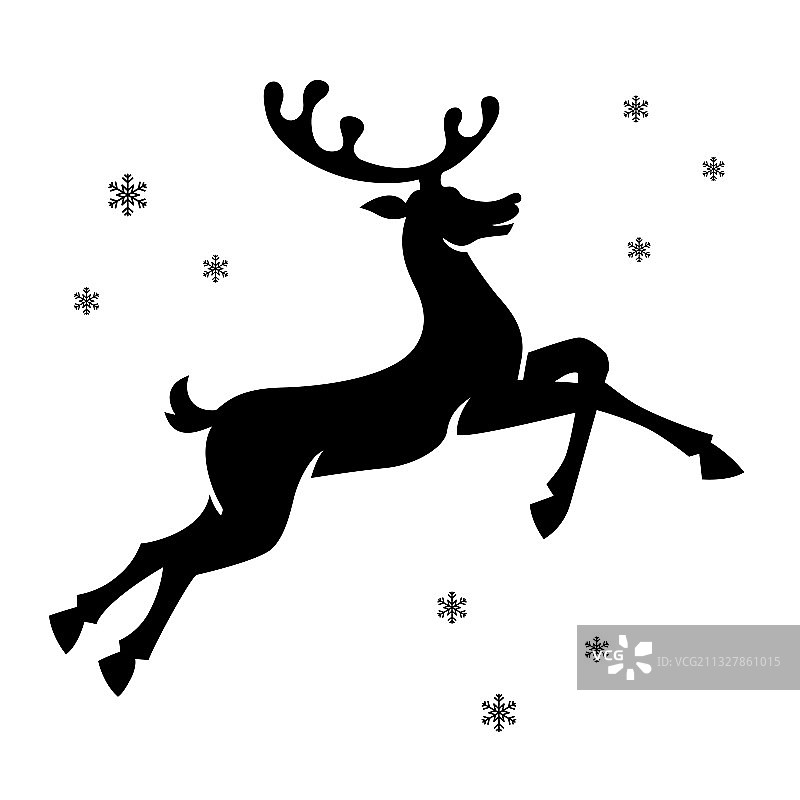 黑色雪花剪影鹿图片素材