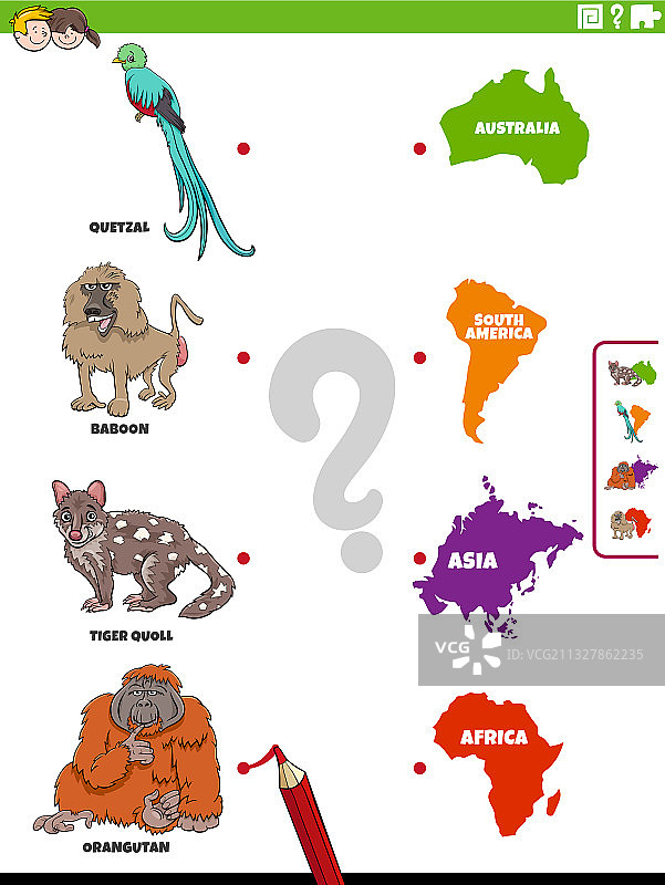 匹配动物物种和大陆教育图片素材