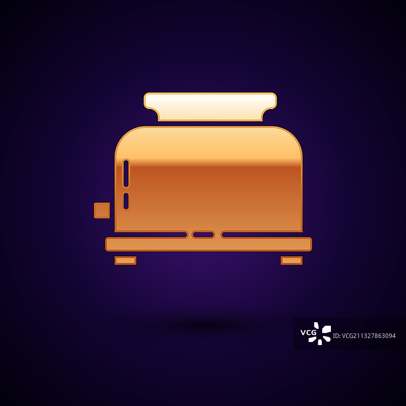 黑色背景上的金色烤面包机和吐司图标图片素材