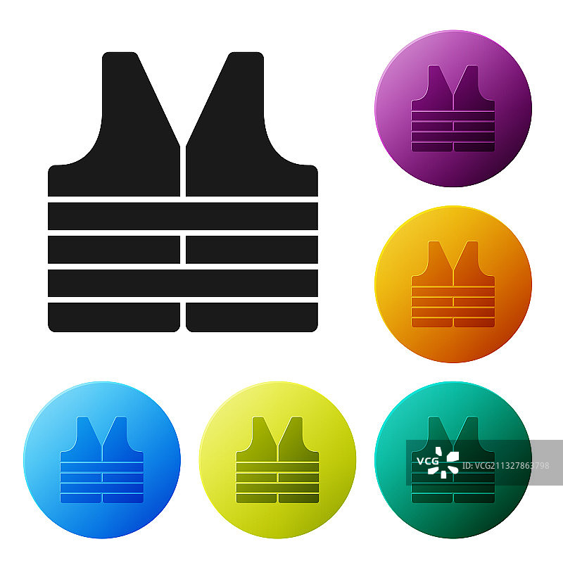 白色背景上的黑色救生衣图标图片素材