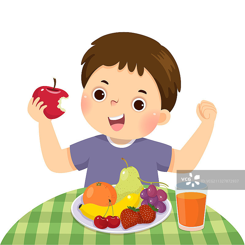 吃红苹果的小男孩图片素材