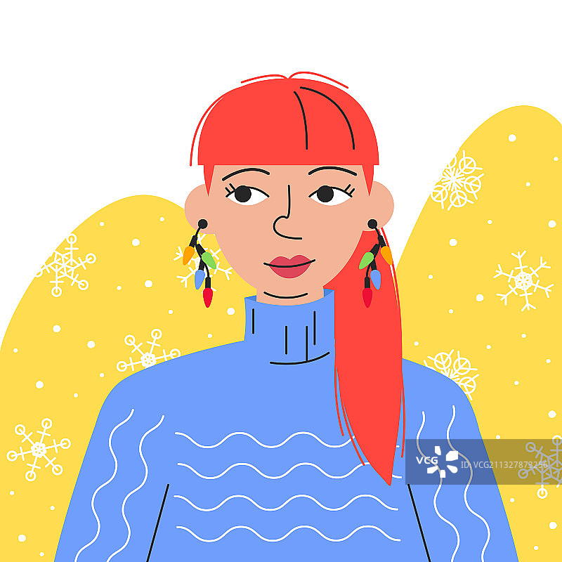 红发女人戴节日耳环肖像图片素材