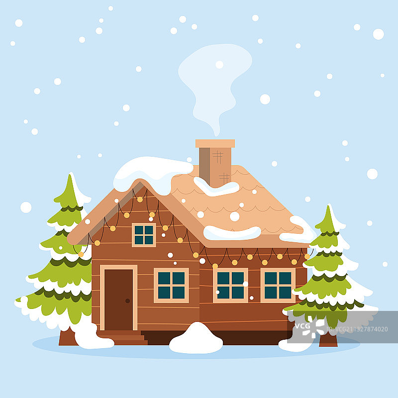 卡通冬季木屋风景图片素材