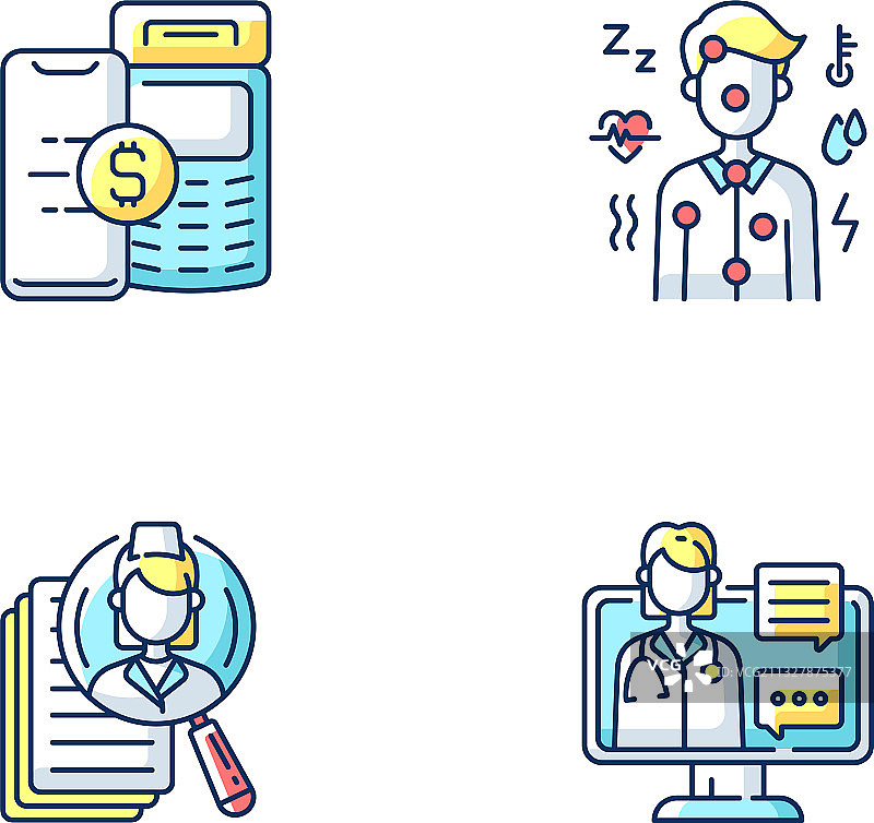 在线治疗服务RGB彩色图标集图片素材