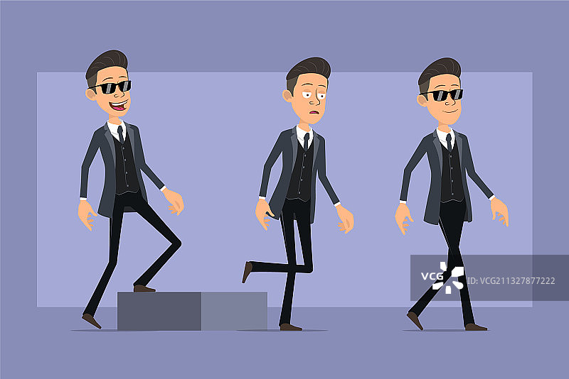 卡通扁平风滑稽黑手党男人角色合集图片素材