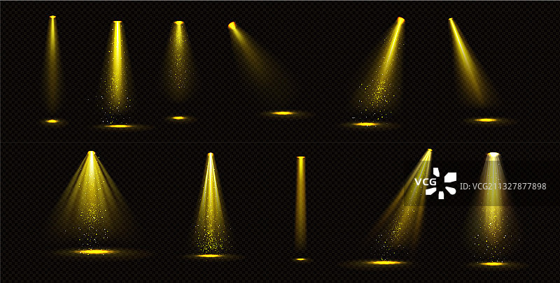 带有金色闪光的黄色舞台灯光束图片素材