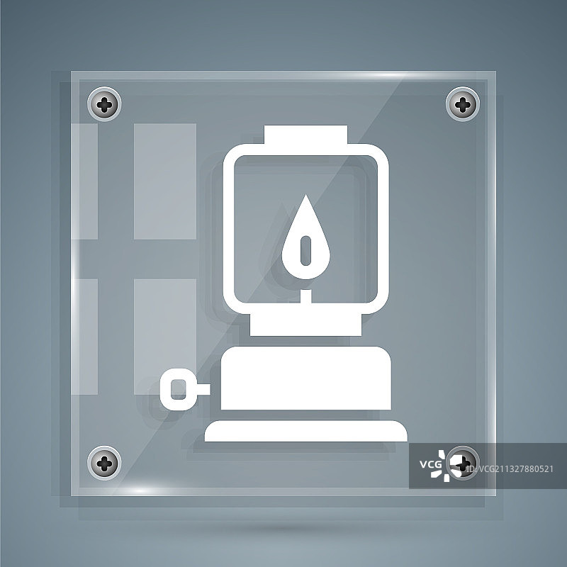 灰色背景上隔离的白色露营灯图标图片素材