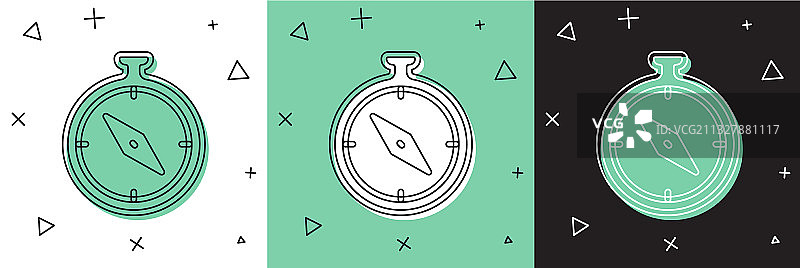 白色和绿色背景上的指南针图标图片素材