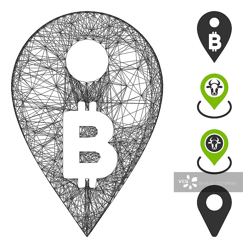 比特币地图标记网格线性设计图片素材