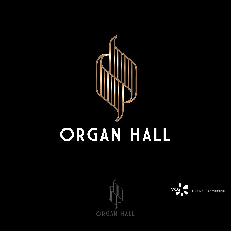 管风琴大厅金色抽象符号和字母标志图片素材