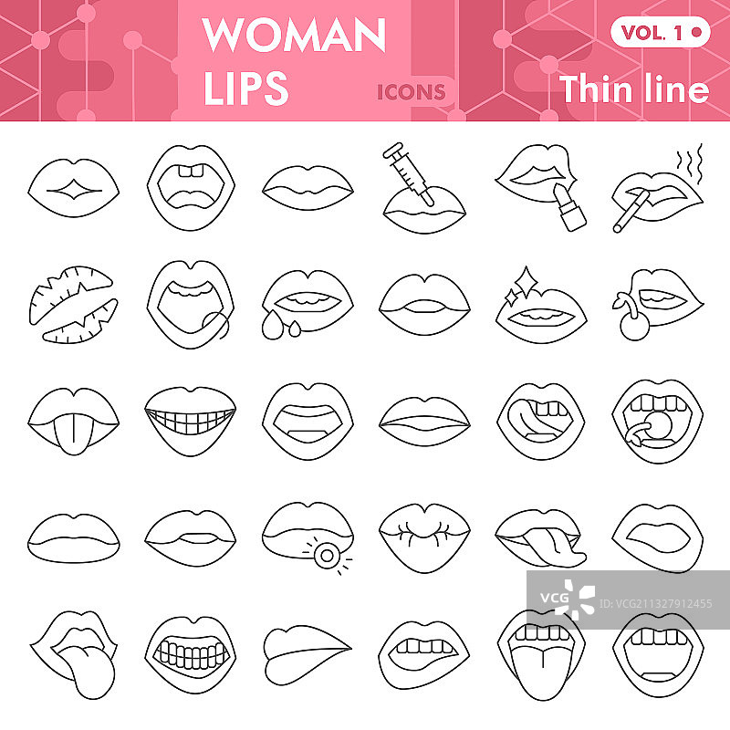 女孩嘴唇细线条图标图片素材