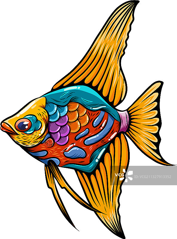 混合色彩禅绕画角鱼图片素材