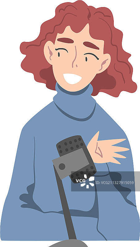 微笑的年轻女子正在录制音频播客图片素材