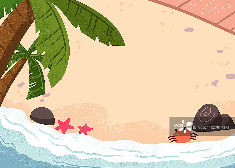 海边椰子树螃蟹插画图片素材