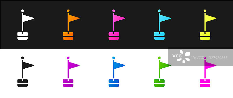 黑白背景上的旗帜图标套装图片素材