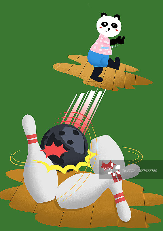 卡通扁平风四川熊猫打保龄球运动插画图片素材