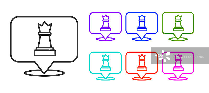 白色背景上的黑色线条国际象棋图标图片素材