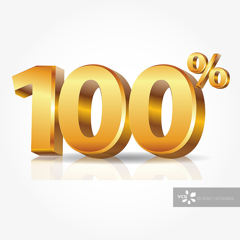 3D闪亮金色100%文本（带反射效果）图片素材