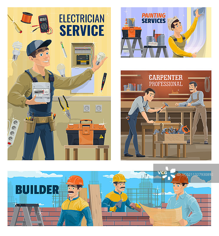 电工和油漆服务横幅图片素材