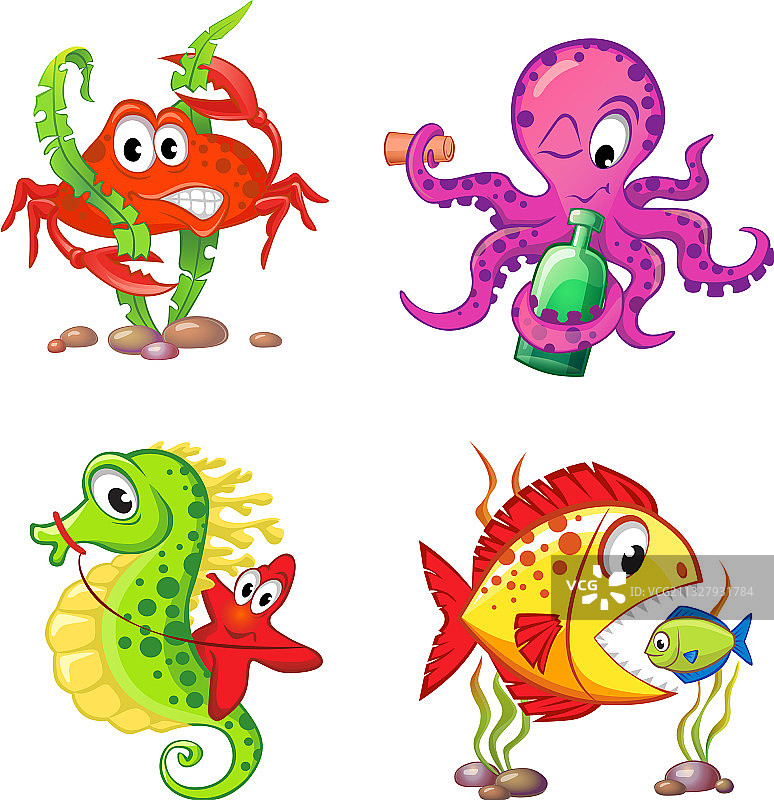 可爱的卡通海洋动物图片素材