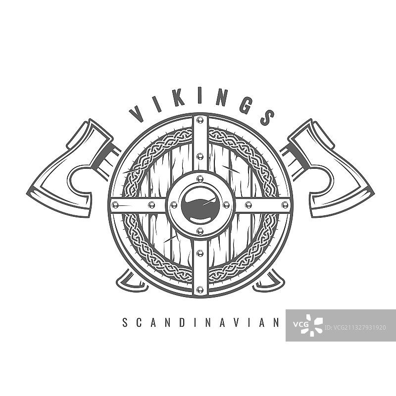 带交叉轴和凯尔特图案的圆形维京盾牌图片素材