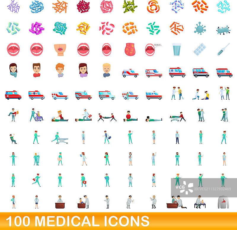 100个医疗图标集（卡通风格）图片素材