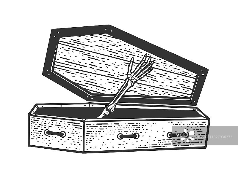 骷髅手和棺材素描图片素材