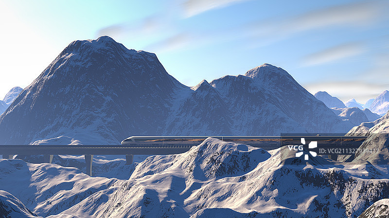 雪山上的高铁列车图片素材