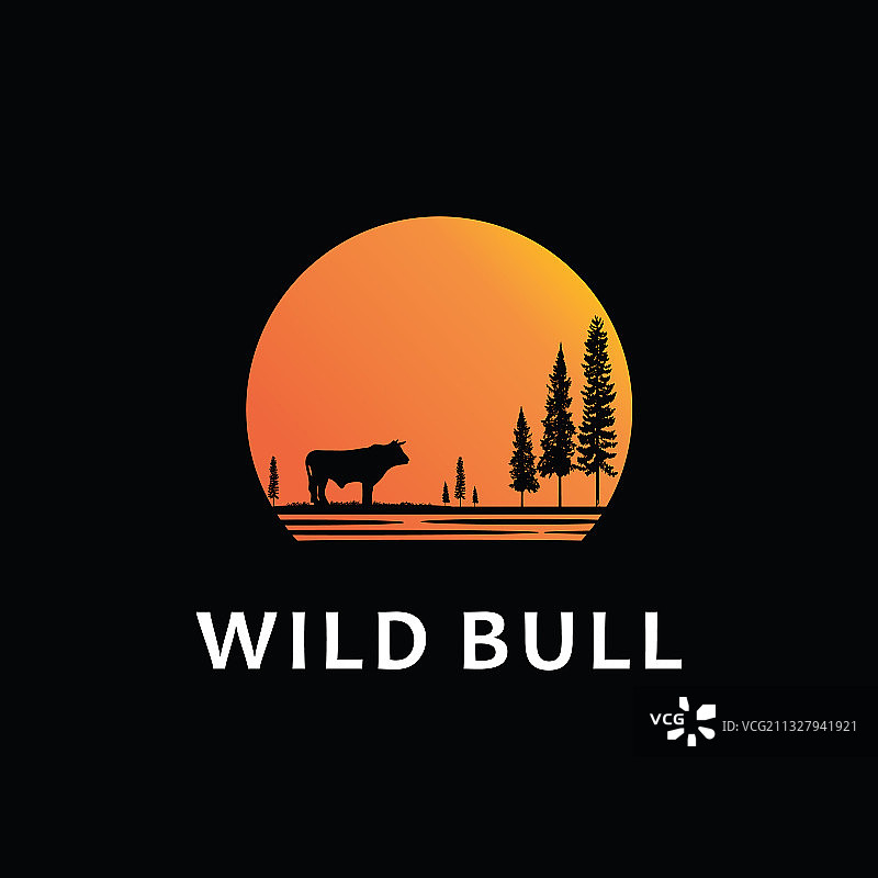 日落下的植物和公牛图片素材