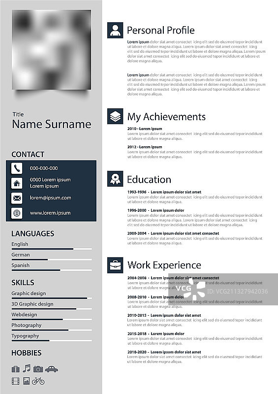 突出显示的专业个人简历模板图片素材