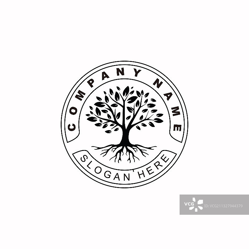 树木生命印章橡树榕树枫树标志图片素材