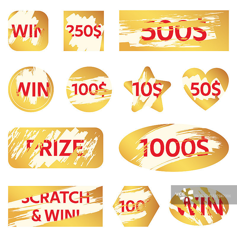 刮刮乐彩票中奖券金色图片素材