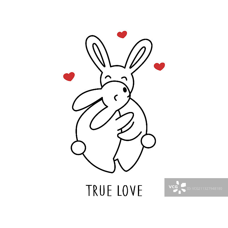 手绘情侣野兔相拥图片素材