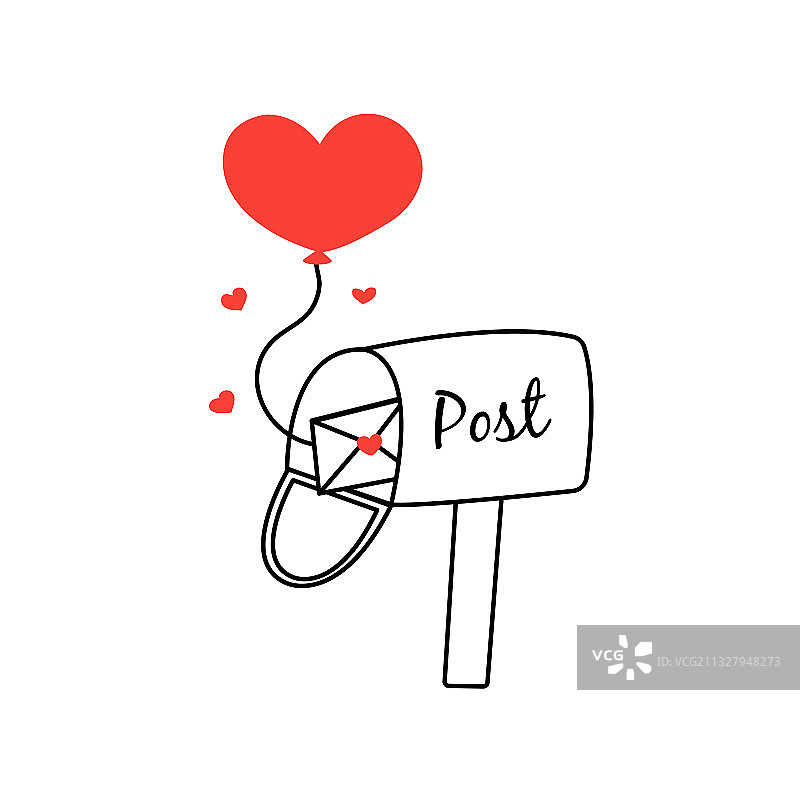 打开的邮箱与信封和心形气球图片素材