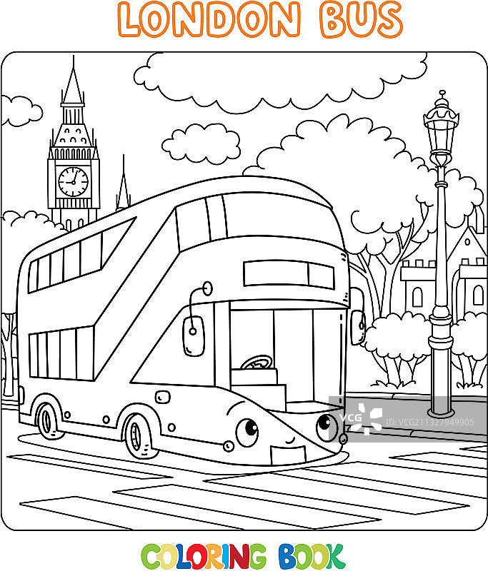 有趣的伦敦双层巴士涂色书图片素材