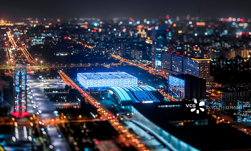 北京水立方夜景图片素材