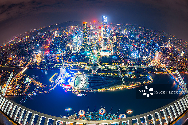 广州珠江新城cbd鱼眼俯瞰广角全景图图片素材