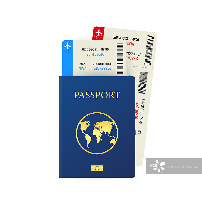 白色背景上隔离的护照和登机牌图片素材