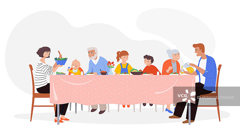 喜庆的晚餐家庭场景儿童父母图片素材