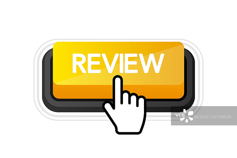 白色背景上的黄色3D评价按钮图标图片素材
