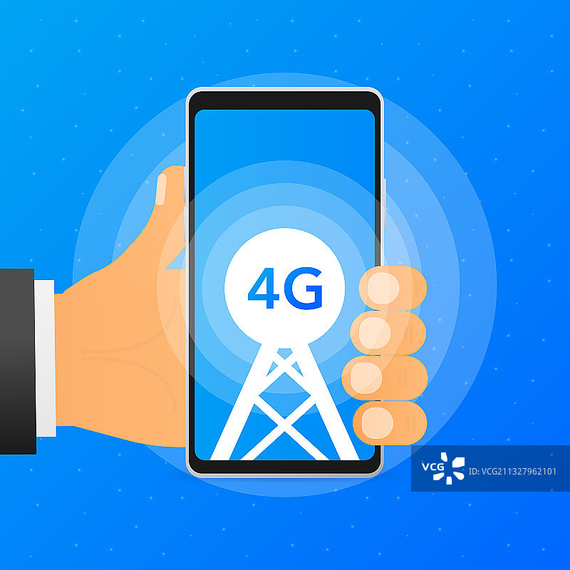 手握手机，屏幕显示信号塔图片素材